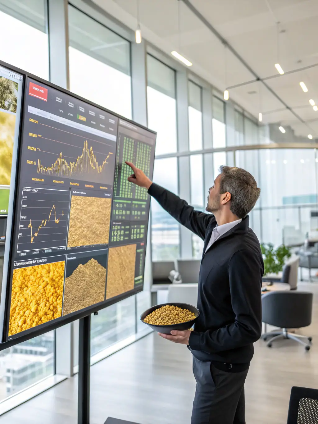 A commodity trader closely monitoring a screen displaying live prices of gold, silver, and crude oil futures contracts on the MCX.